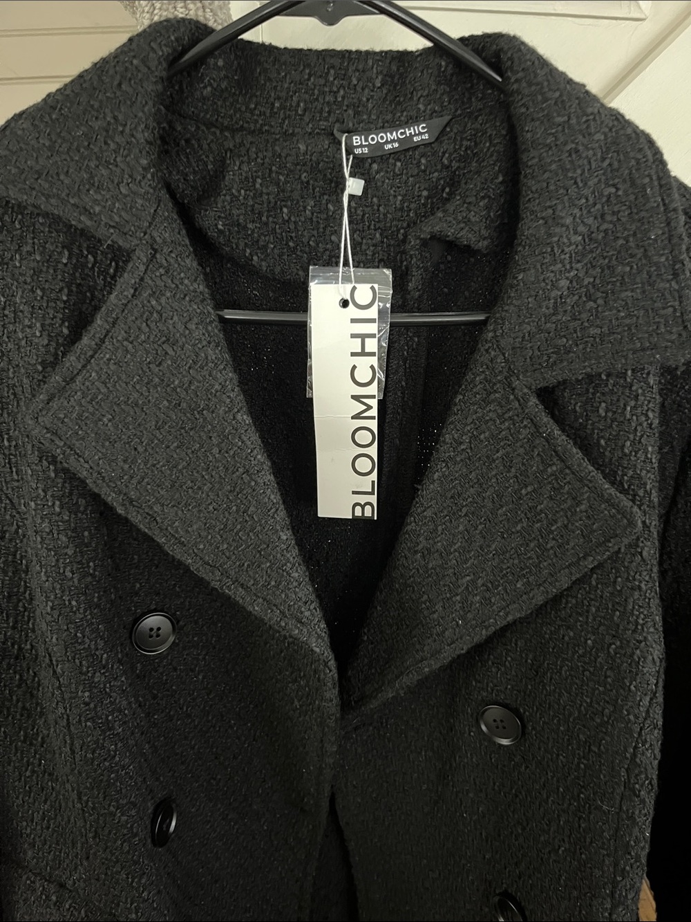 BloomChic Black Textured Double-Breasted Pea Coat